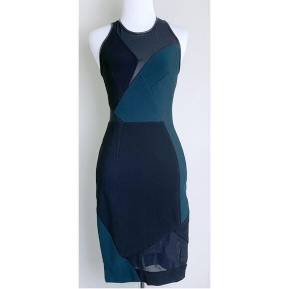 Yigal Azrouel Green & Black Mesh Bodycon Dress Sleeveless Women's Size 4 - Picture 3 of 12